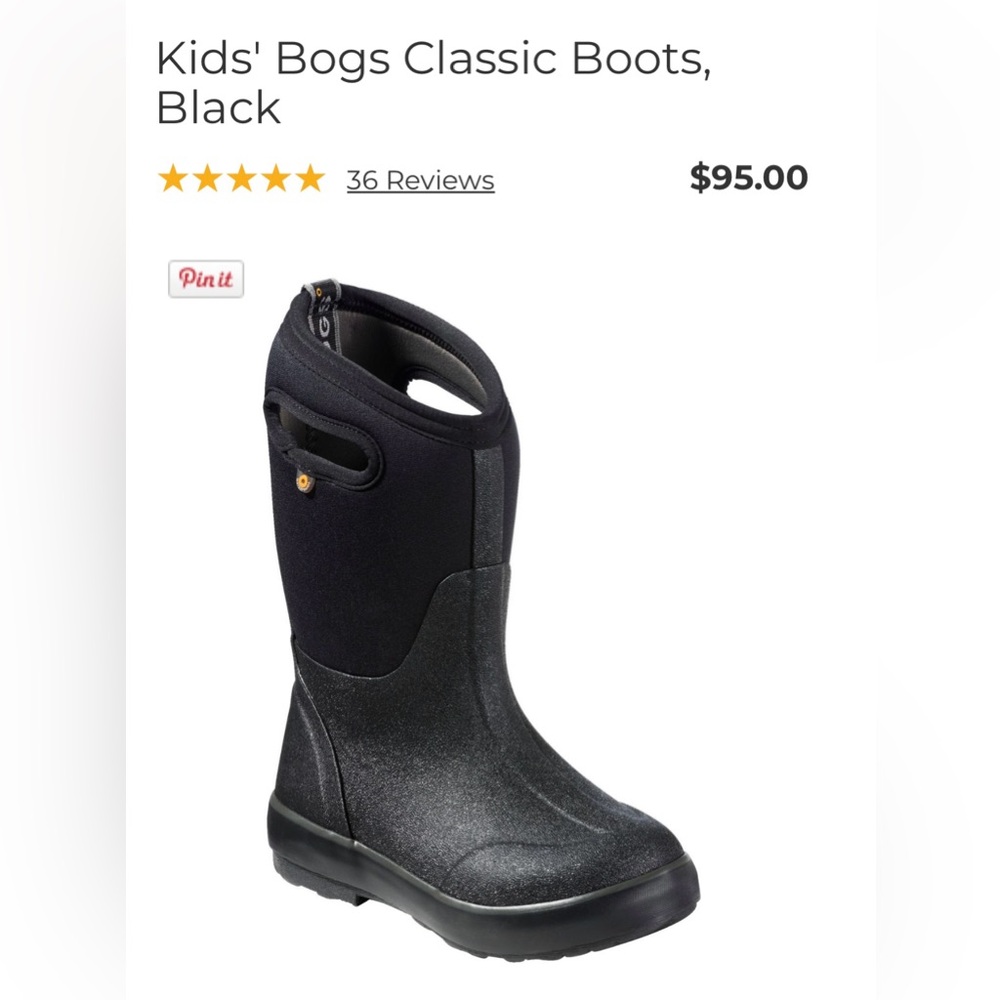 Bogs Kid’s Classic Boots, Black, Size Youth 6, Euro 39
